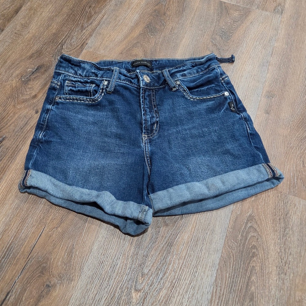 Silver Jeans Co Elyse Mid Rise Dark Wash Cuffed Denim Shorts L53017EAF395 W26